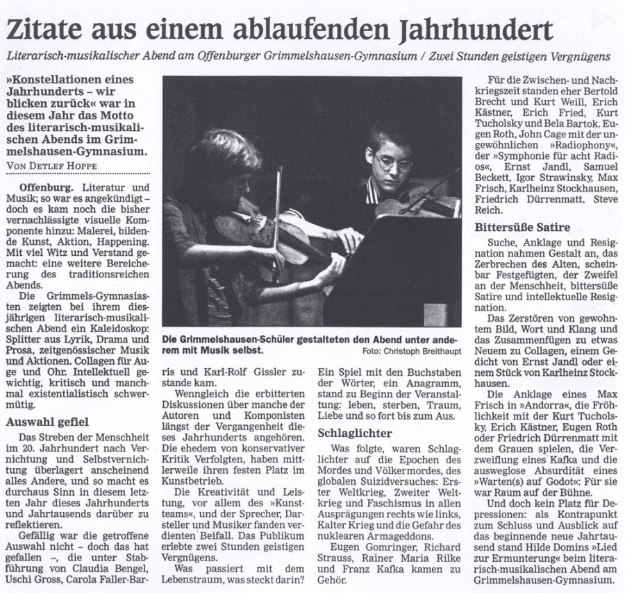 Offenburger Tageblatt - Aufführungsbericht vom Juli 2000