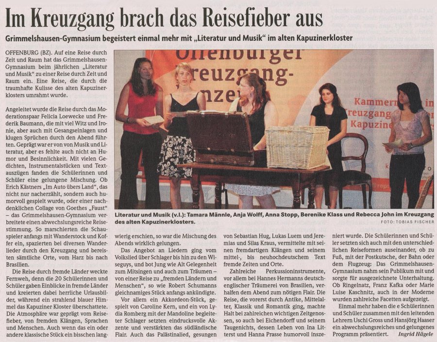 Badische Zeitung - Aufführungsbericht vom 7. Juli 2008