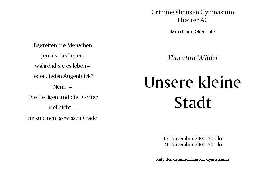 Unsere kleine Stadt - Programm Aussenseite