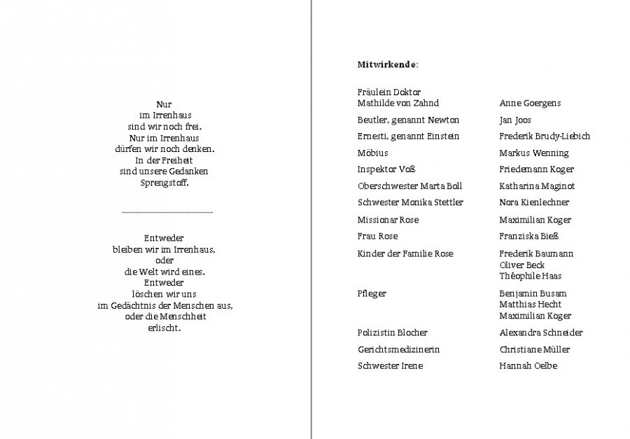 Die Physiker - Programm Innenseite