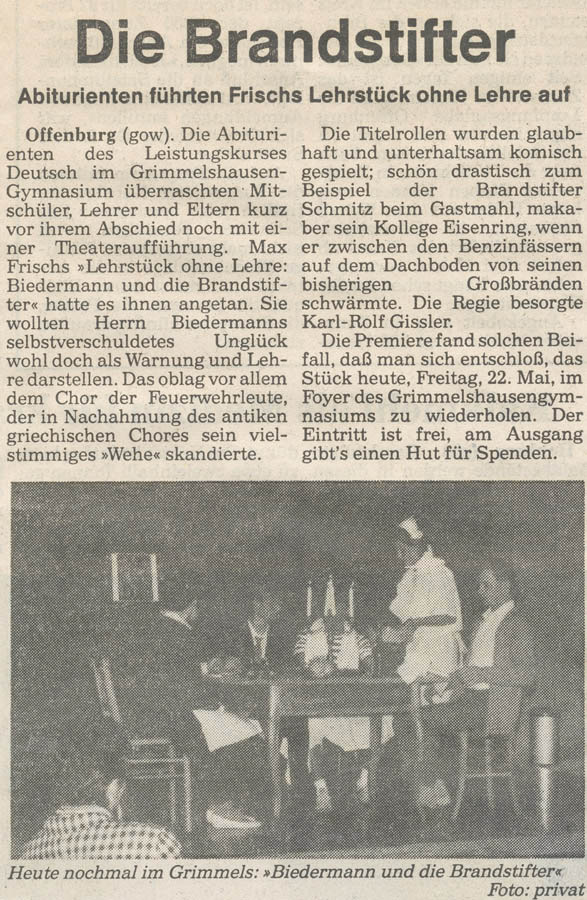 Offenburger Tageblatt - Aufführungsbericht vom 22. Mai 1987