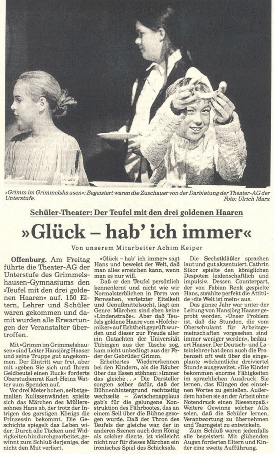 Offenburger Tageblatt - Aufführungsbericht vom 1. Juli 1996