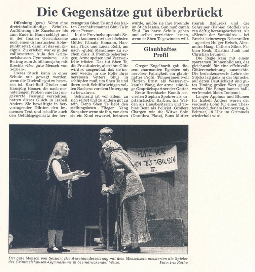 Offenburger Tageblatt - Aufführungsbericht vom Jan. 1998