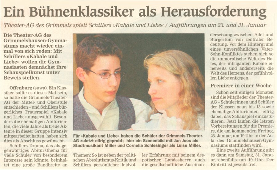 Offenburger Tageblatt - Vorbericht vom 16. Januar 2004