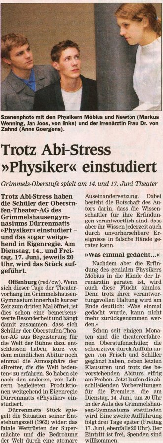 Offenburger Tageblatt - Vorbericht vom 13. Juni 2005