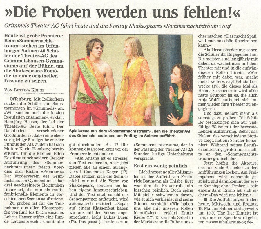 Offenburger Tageblatt - Vorbericht vom 16. Mai 2007