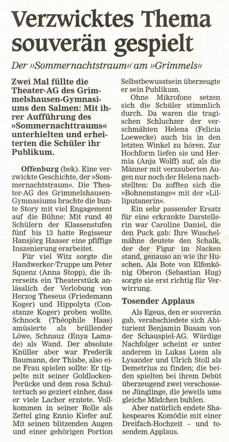 Offenburger Tageblatt - Aufführungsbericht vom 23. Mai 2007