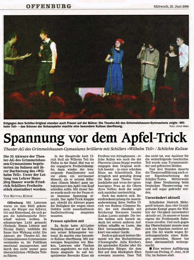 Offenburger Tageblatt - Aufführungsbericht vom 25. Juni 2008