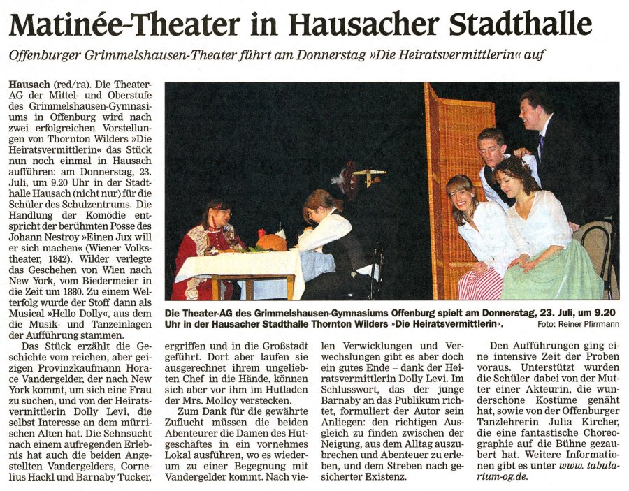 OT-Kinzigtalausgabe - Vorbericht 18. Juli 2009 - Aufführung Stadthalle Hausach